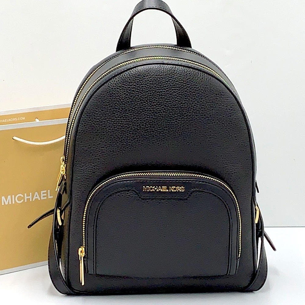 Michael Kors Jaycee Medium ZIP POCKET Pebbled Leather BackpackBLACK COL…